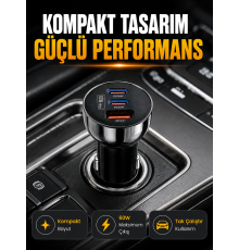 60W Araç İçi Hızlı Şarj Adaptörü Çift USB-C PD ve USB-A QC3.0