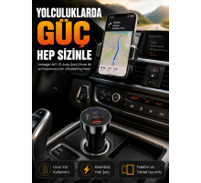 60W Araç Şarj Cihazı Çift Type-C PD ve USB QC3.0 Hızlı Şarj Adaptörü