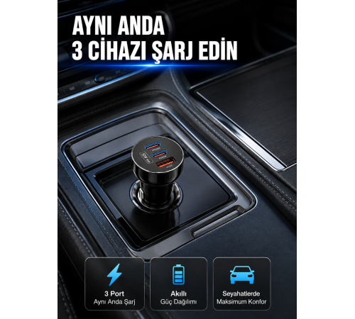 12V 24V Uyumlu 60W Araç İçi Şarj Adaptörü Çoklu Hızlı Şarj Cihazı