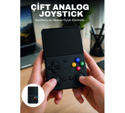 3.5 İnç IPS Ekran Retro Oyun Konsolu 64GB Dahili Hafıza Çift Analog Joystick Taşınabilir El Konsolu