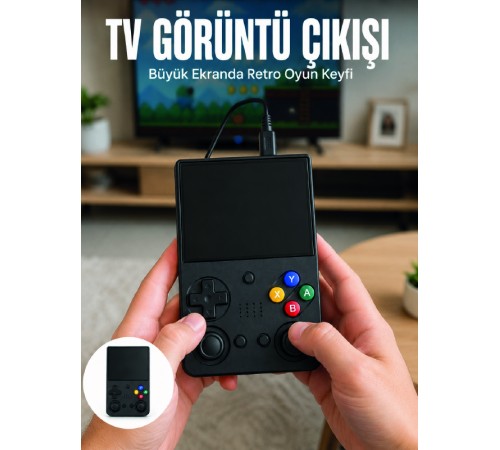 Retro Oyun Konsolu Çift Analog Joystick 64GB Hafızalı Taşınabilir El Konsolu