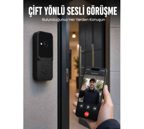 Kablosuz Akıllı Kapı Zili Gece Görüşlü Wi-Fi Güvenlik Kameralı Kapı Zili