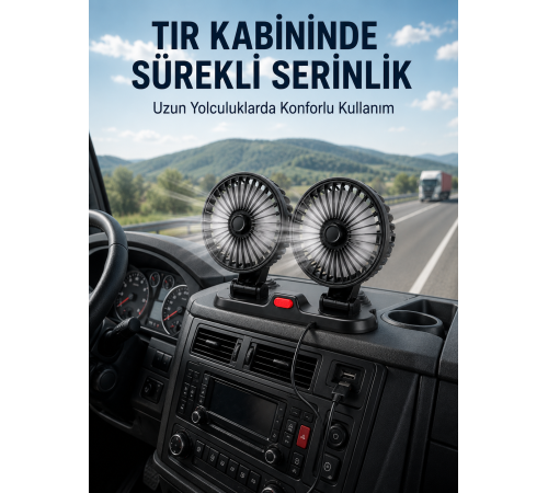 Çift Başlıklı Araç İçi USB Vantilatör Soğutucu Fan