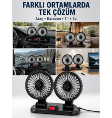 Araç, Karavan ve Tır İçin Çift Fanlı Mini Vantilatör