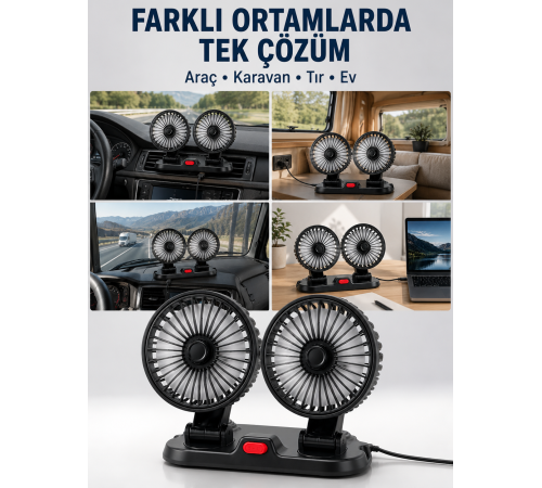 Araç, Karavan ve Tır İçin Çift Fanlı Mini Vantilatör