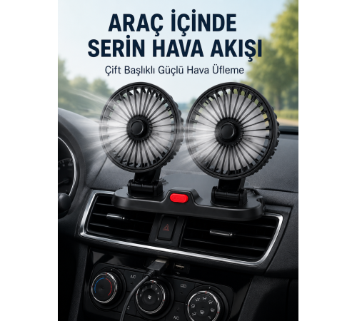 Ayarlanabilir Çift Başlıklı Sessiz Araç İçi Vantilatör