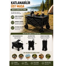 Katlanabilir Kamp Arabası Üst Tablalı 130 Kg Taşıma Kapasiteli Geniş Tekerlekli Çekçek