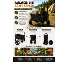 Üst Masalı Katlanabilir Kamp Arabası Çekme Kollu Geniş Hazneli Piknik ve Plaj Arabası