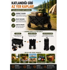 Üst Masalı Katlanabilir Kamp Arabası Çekme Kollu Geniş Hazneli Piknik ve Plaj Arabası