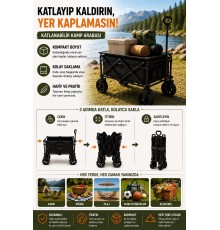 Katlanır Kamp Arabası 130 Kg Kapasiteli Üst Tablalı Kalın Tekerlekli Çok Amaçlı Taşıma Arabası