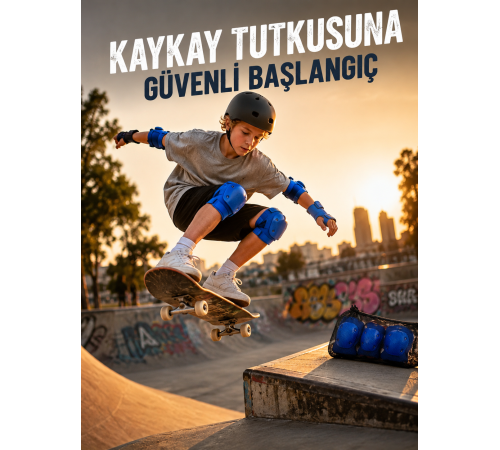 Mavi Çocuk Koruyucu Dizlik Dirseklik ve El Bilek Koruyucu Seti 2 Adet