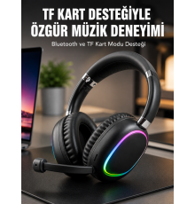 Mikrofonlu Bluetooth Kulak Üstü Kulaklık RGB Aydınlatmalı Type-C Şarjlı