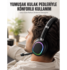 Bluetooth 5.0 RGB Işıklı Mikrofonlu Kablosuz Kulak Üstü Kulaklık
