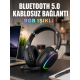 Bluetooth 5.0 Kablosuz Kulak Üstü Kulaklık Mikrofonlu RGB Aydınlatmalı