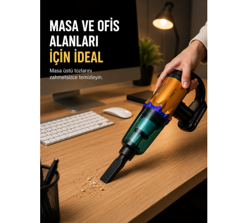 Kablosuz Araç Süpürgesi Yıkanabilir Filtreli Taşınabilir El Tipi Süpürge