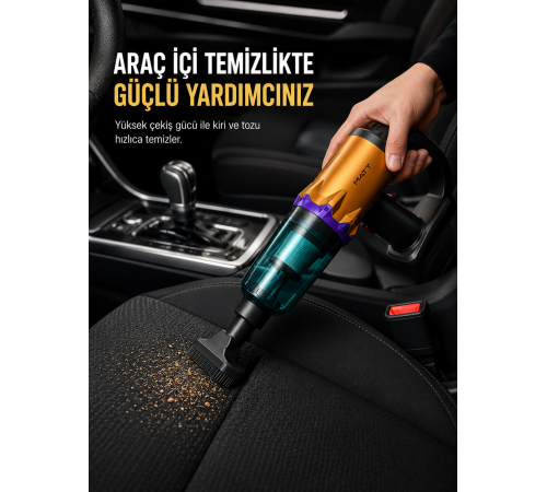 Araç İçi Temizlik İçin Şarjlı El Süpürgesi Çok Başlıklı Pratik Temizlik Cihazı