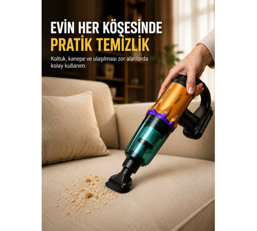 Taşınabilir Kablosuz El Süpürgesi Araç ve Ev Temizliğine Uygun