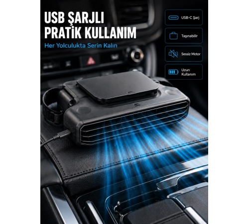 Araç Koltuk Başlığı Soğutucu Fan 5 Kademeli Hız Ayarlı USB Şarjlı Boyun Serinletici