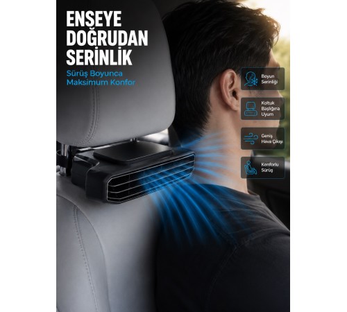 Araç Koltuğu İçin 5 Hız Kademeli Soğutucu Fan Aroma Hazneli USB-C Şarjlı
