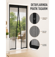 Mıknatıslı Kapı Sinekliği Otomatik Kapanan Siyah File Balkon ve Teras Sinekliği