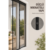 Otomatik Kapanan Mıknatıslı Sineklik Kapı Filesi Pratik Geçişli Siyah Model