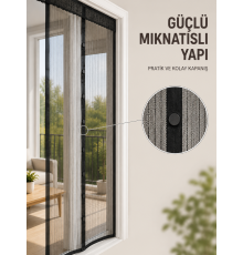 Otomatik Kapanan Mıknatıslı Sineklik Kapı Filesi Pratik Geçişli Siyah Model