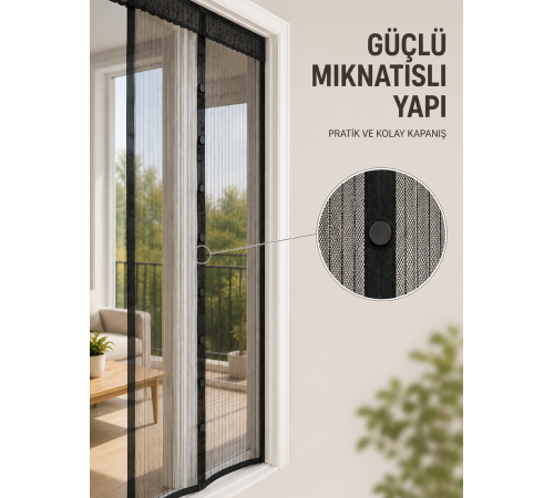 Otomatik Kapanan Mıknatıslı Sineklik Kapı Filesi Pratik Geçişli Siyah Model