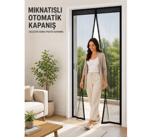 Siyah File Mıknatıslı Kapı Sinekliği Evcil Hayvan Geçişine Uygun Pratik Tasarım