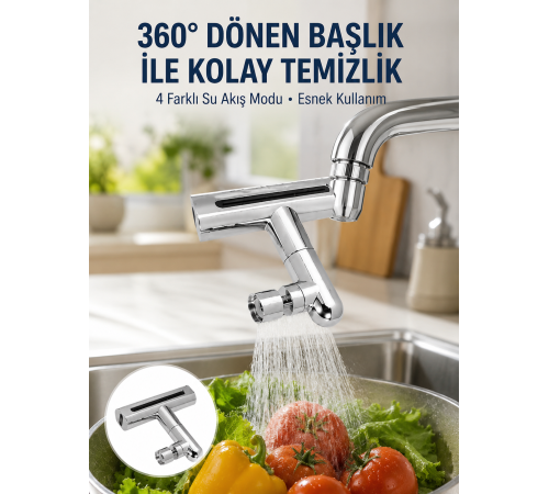 360° Dönüşlü Su Akışı Başlığı | 4'ü 1 Arada Kullanım Yeni Nesil
