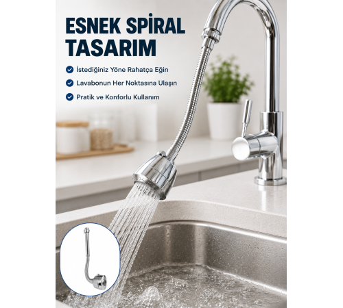 Çok Fonksiyonlu Musluk Uzatma Aparatı 360° Hareketli Krom Musluk Başlığı