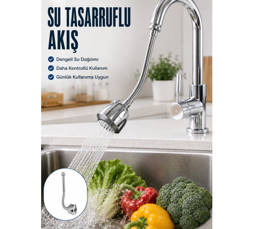 Ayarlanabilir Musluk Başlığı Esnek Spiral Hortumlu Lavabo Uzatma Aparatı