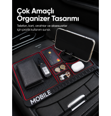 Araç İçi Kaydırmaz Organizer Mat Telefon Standlı Çok Amaçlı Konsol Düzenleyici