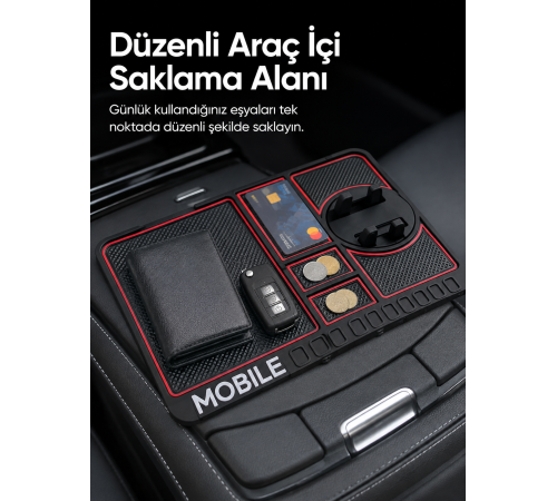 Telefon Standlı Araç İçi Organizer Kaydırmaz Silikon Konsol Düzenleyici Mat