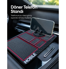 Araç Konsol Organizeri Kaydırmaz Silikon Telefon Standlı Saklama Matı