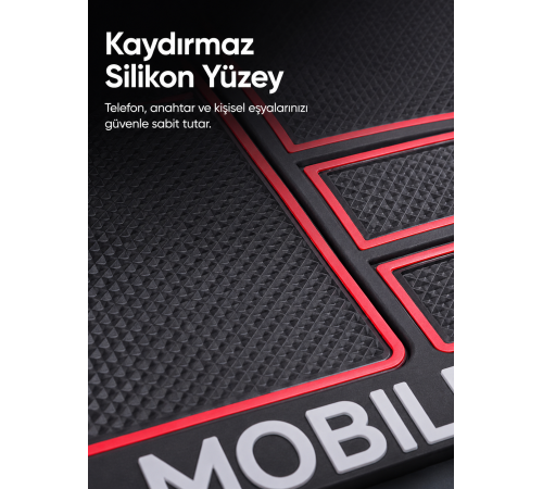 Çok Bölmeli Araç İçi Organizer Mat Kaydırmaz Silikon Telefon Tutuculu Tasarım