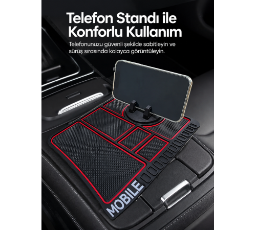 Araç İçi Telefon Standlı Kaydırmaz Silikon Organizer Mat Konsol Düzenleyici