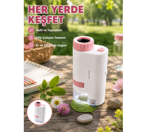 80X-200X Taşınabilir Dijital Mikroskop LED Işıklı Çocuk Eğitim Mikroskobu