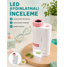 Çocuklar İçin Taşınabilir Bilim Mikroskobu 80X-200X Büyütme ve LED Aydınlatma