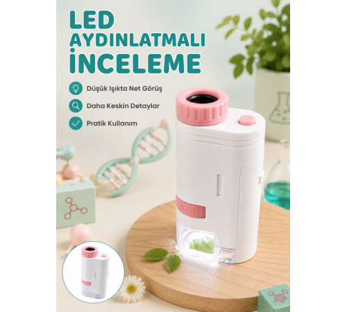 Çocuklar İçin Taşınabilir Bilim Mikroskobu 80X-200X Büyütme ve LED Aydınlatma
