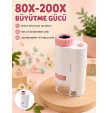 Eğitici Taşınabilir Mikroskop Ayarlanabilir Focus, LED Işık ve 80X-200X Yakınlaştırma