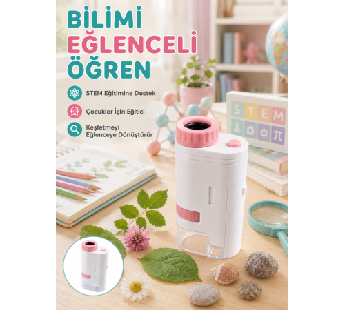 Taşınabilir LED Mikroskop 80X-200X Büyütmeli Çocuklar İçin Eğitici Bilim Mikroskobu