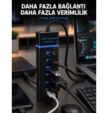 7 Port USB 3.0 Hub 5Gbps Süper Hızlı USB Çoklayıcı