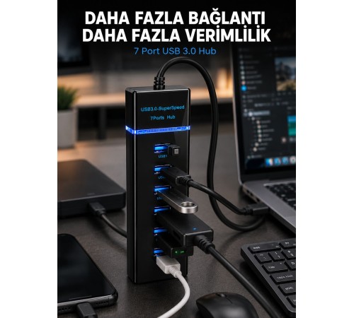 7 Port USB 3.0 Hub 5Gbps Süper Hızlı USB Çoklayıcı