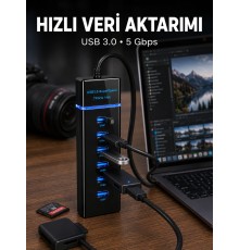 USB 3.0 Çoklayıcı 7 Port Yüksek Hızlı Veri Aktarım