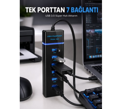 USB Hub 7 Port USB 3.0 Çoklayıcı Windows Uyumlu