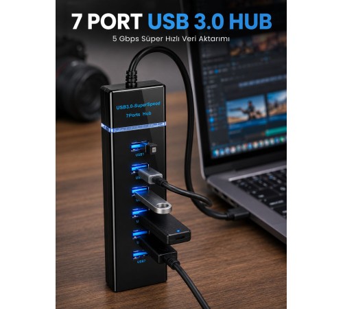 7 Port USB 3.0 Çoklayıcı Hub 5Gbps Veri Aktarım Adaptörü