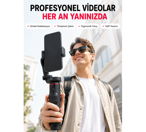 Akıllı Takipli Gimbal Selfie Stick Profesyonel Video Çekim Stabilizatörü Uzayabilir Tripod Bluetooth Kumandalı