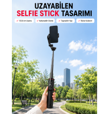AI Takipli Gimbal Selfie Stick 360° Otomatik Yüz Takibi Bluetooth Kumandalı Uzayabilir Tripodlu Telefon Sabitleyici