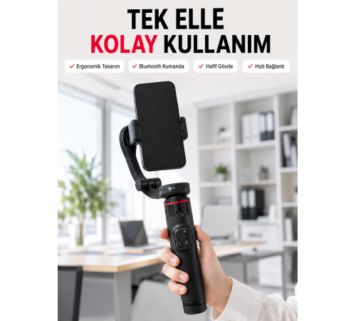 Profesyonel AI Gimbal Selfie Stick Yüz Takipli Telefon Sabitleyici Bluetooth Kumandalı Katlanabilir Tripod