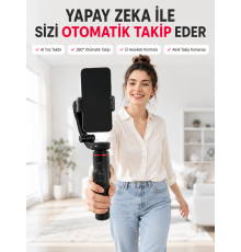 AI Yüz Takip Özellikli Gimbal Selfie Stick 360° Dönebilen Telefon Tutucu Uzayabilir Bluetooth Kumandalı
